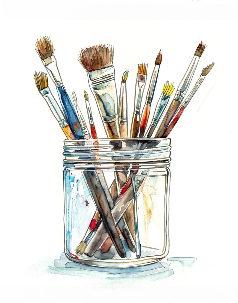dessin de pinceaux dans un pot en verre