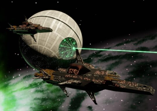 Vaisseaux de Star Wars devant l'Etoile Noire