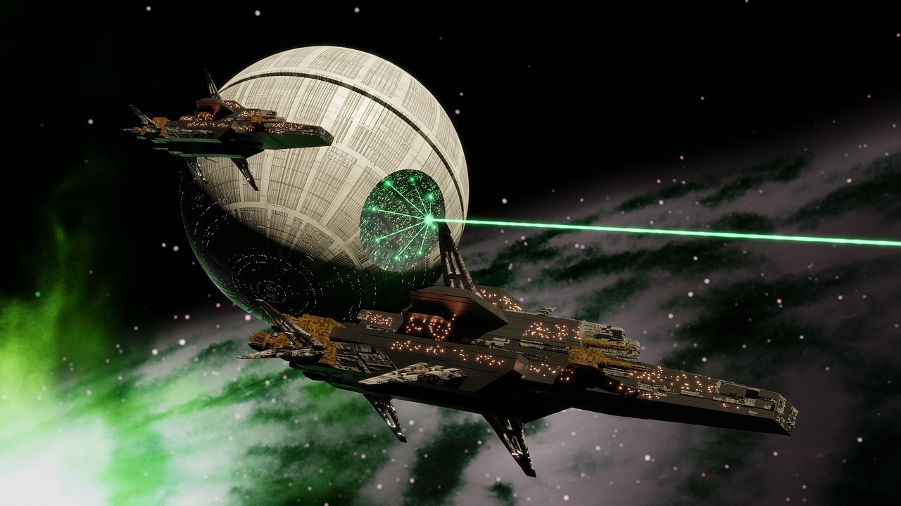 Vaisseaux de Star Wars devant l'Etoile Noire