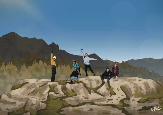 Dessin de 6 femmes en montagne