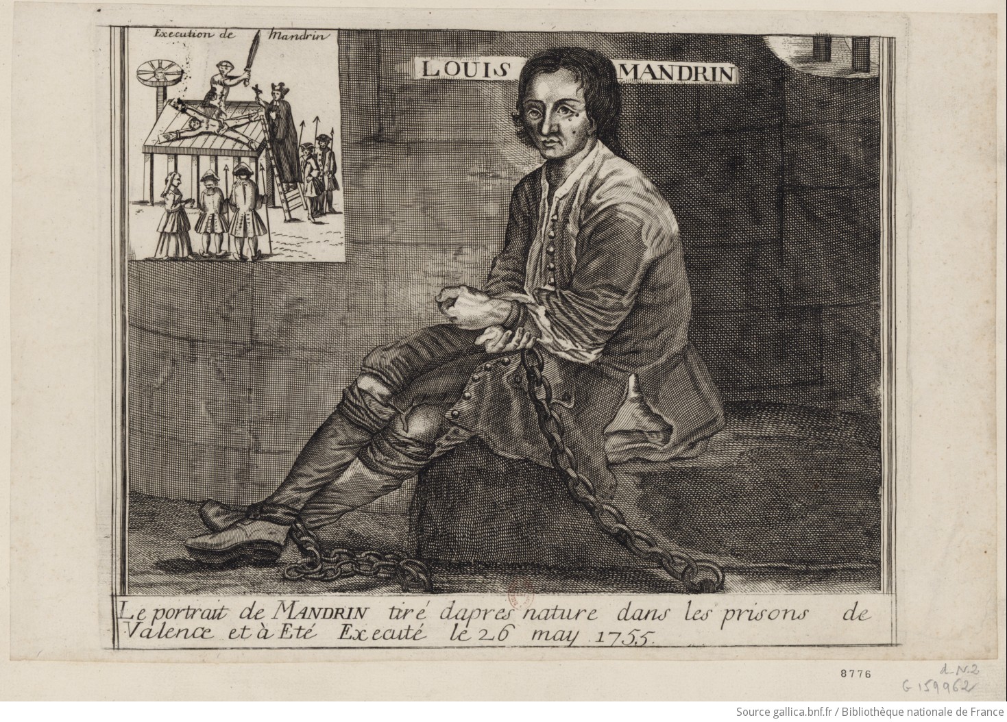 Portrait de Mandrin dans les prisons de Valence et son exécution